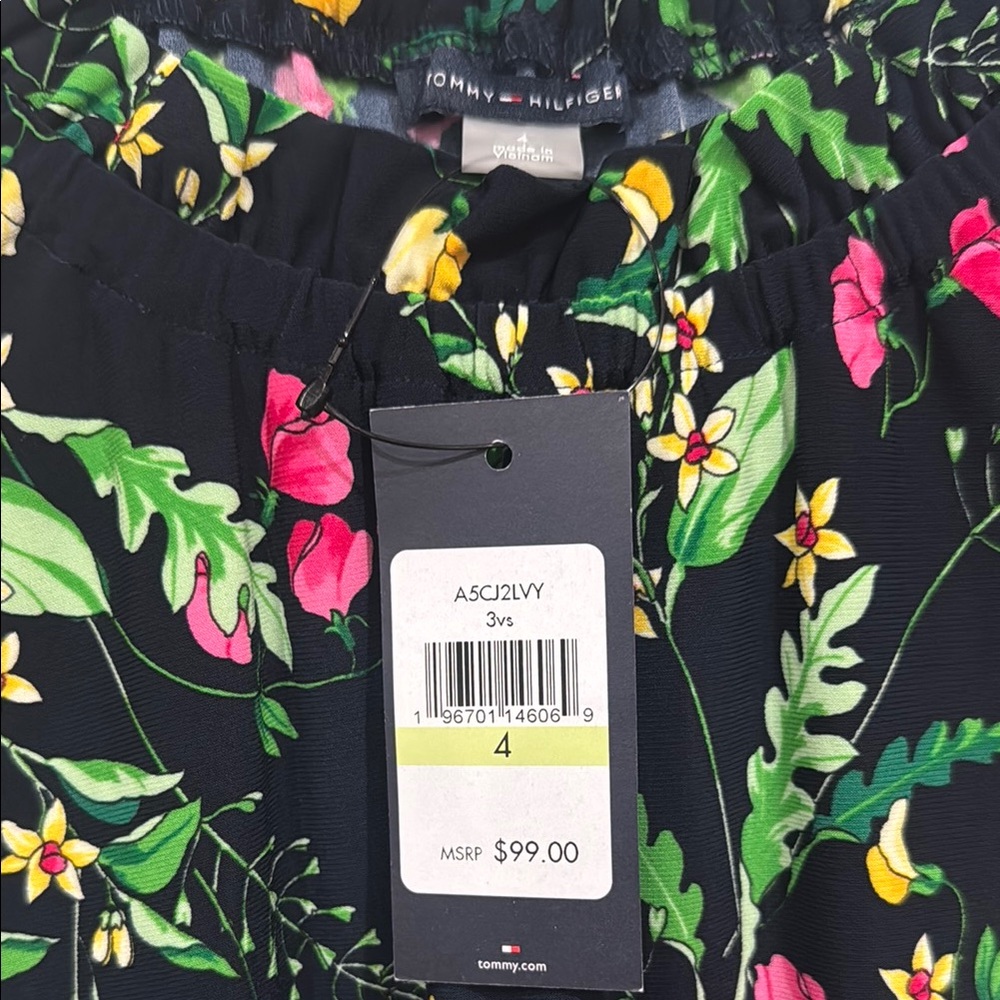Tommy Hilfiger NWT Floral Sleeveless Ruffle Neck Jersey Dress Multicolor Accents - Picture 2 of 5